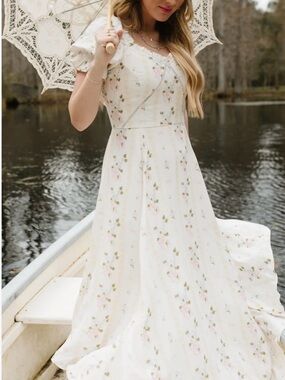 Ivy City Co | Cottage Dress | Ivory Maxi Dress with Pink Floral Print